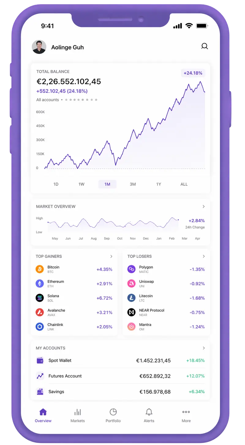 Vermeil Randange mobile app showing portfolio overview
